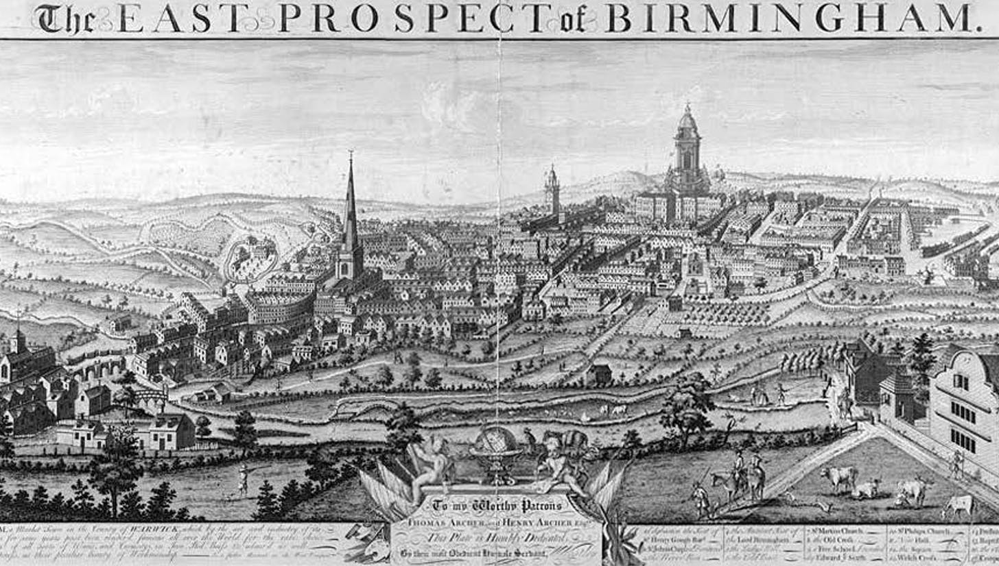 East Prospect of Birmingham, William Westley, 1732