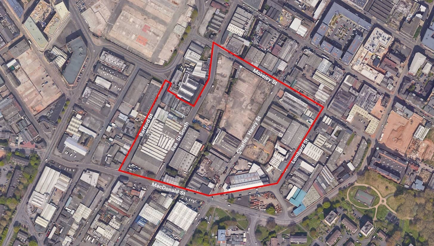 Warners Fields aerial view of site location in Birmingham